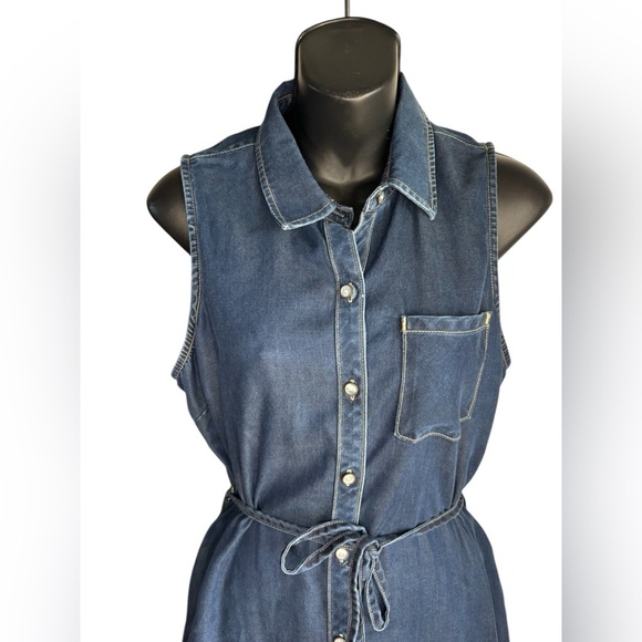 Dittos Doux women’s Dark Blue button down Denim Jean mini dress pockets sz M - Picture 4 of 10